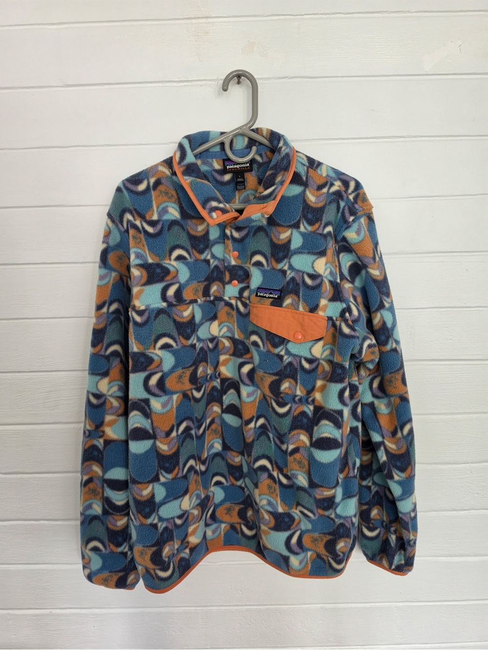 Patagonia Synchilla Fleece Pullover - Blue, Orange & Cream Pattern